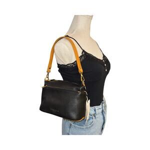 NWT Divina Firenze Black Pebbled Leather Crossbody Bag Made in Italy